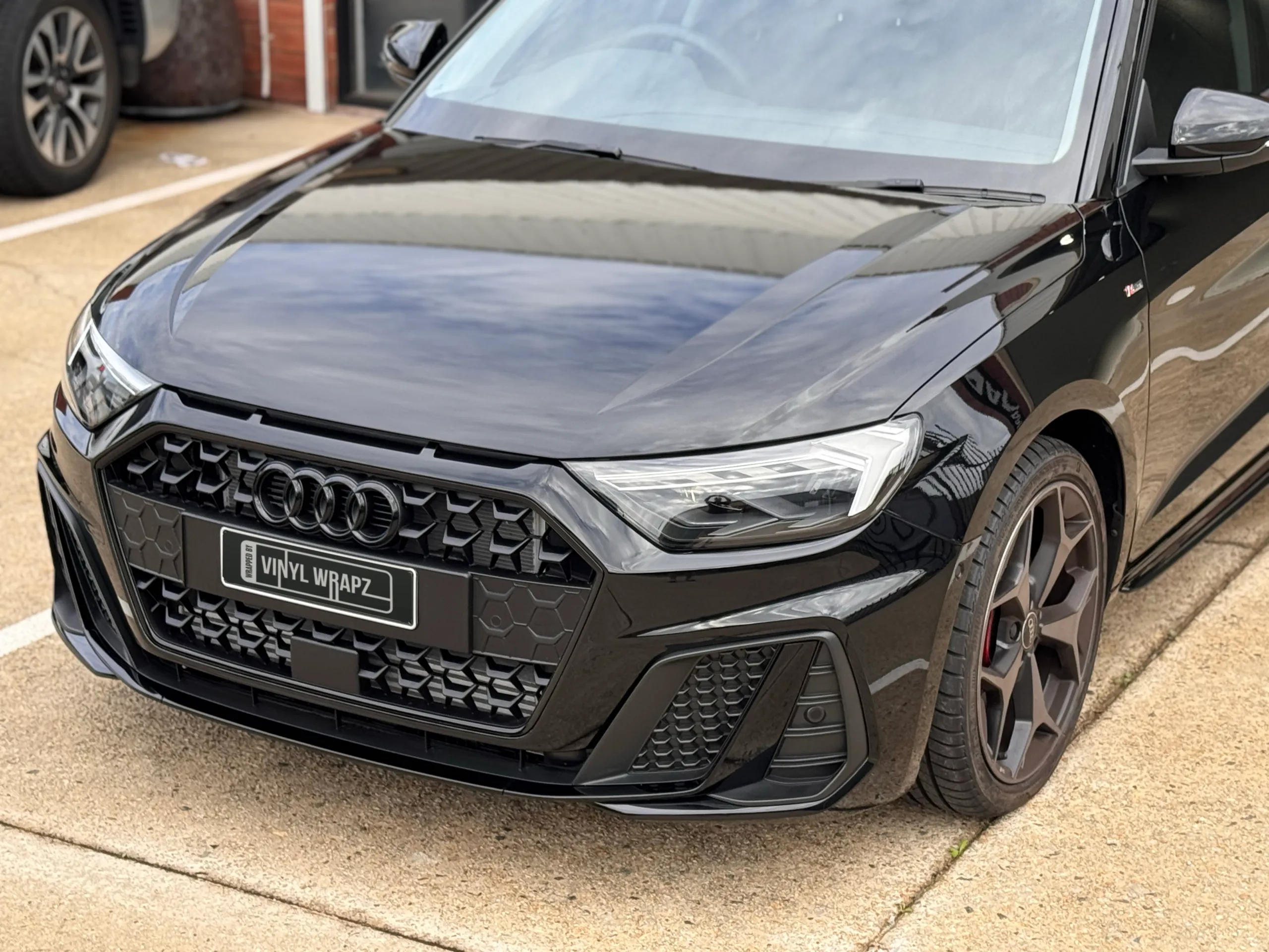 Audi A1 bonnet and grille viewed from above outside the workshop