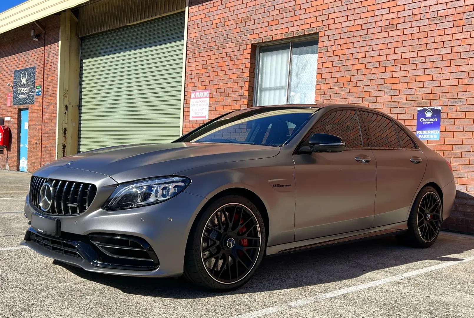 Mercedes-AMG C63 in satin charcoal metallic wrap