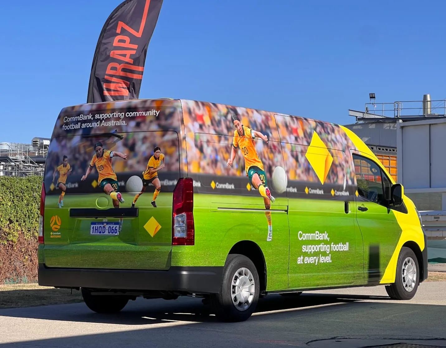 CommBank Toyota HiAce with a printed Matildas crowd scene wrap