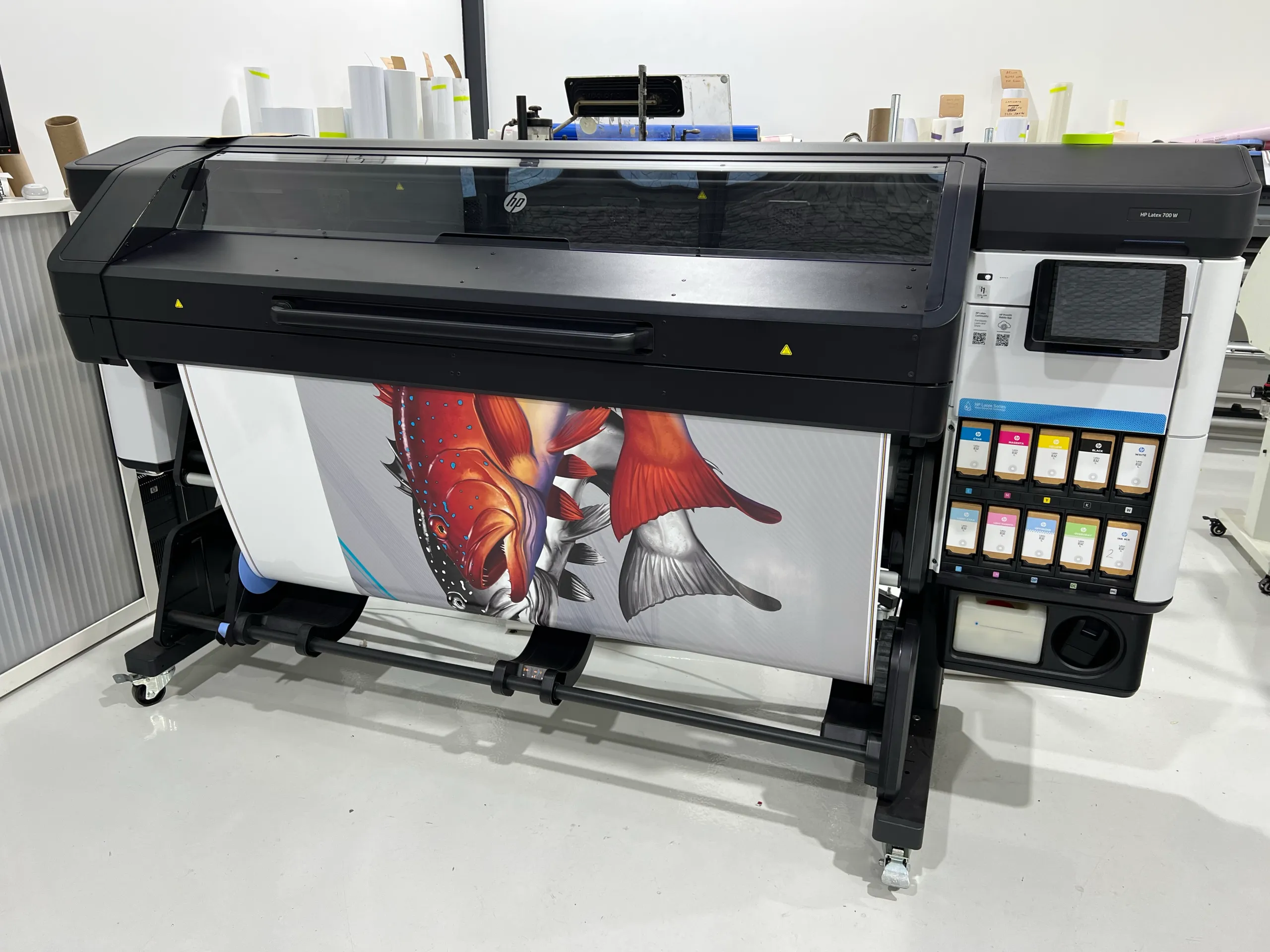 Fish and turtle graphics being printed for the camper