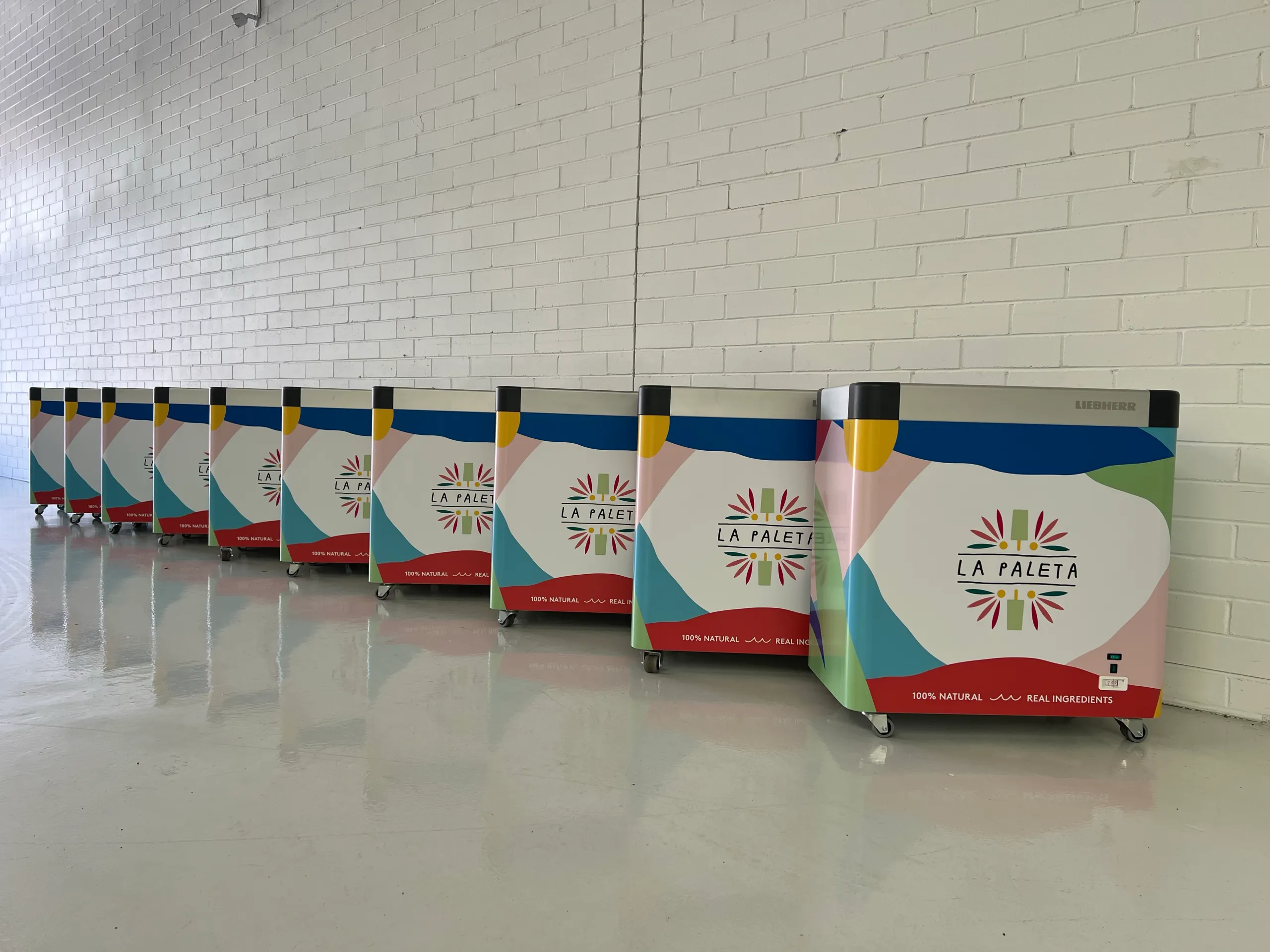 Angled view of the finished colourful freezer wraps