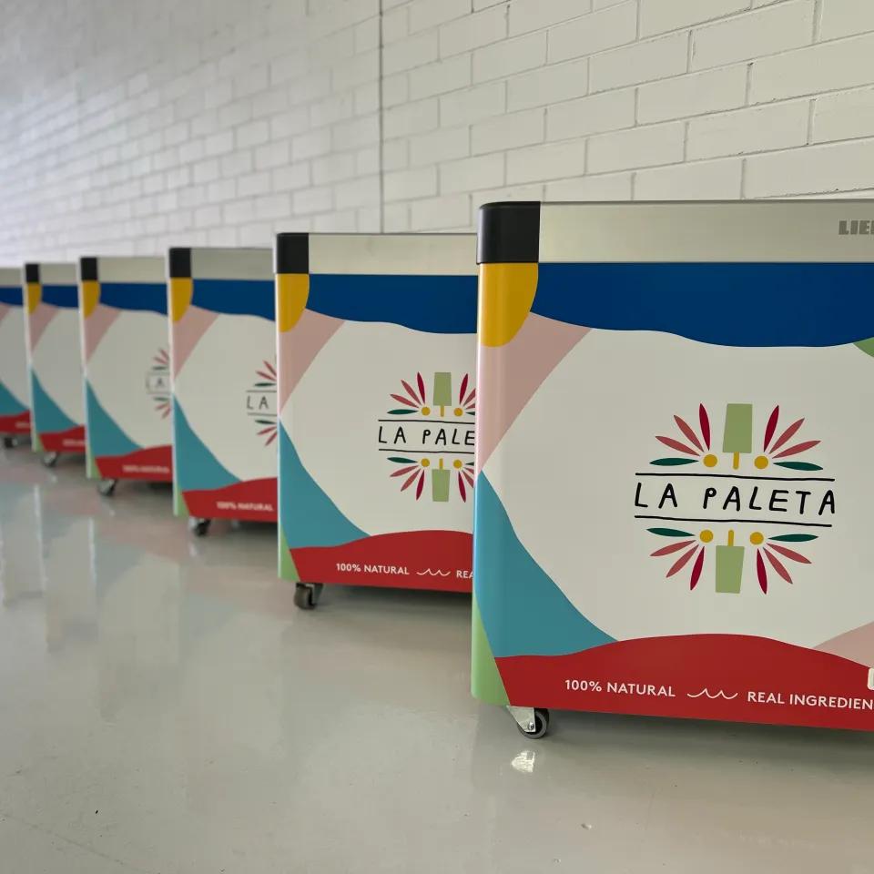 Closer view of the La Paleta freezer fronts