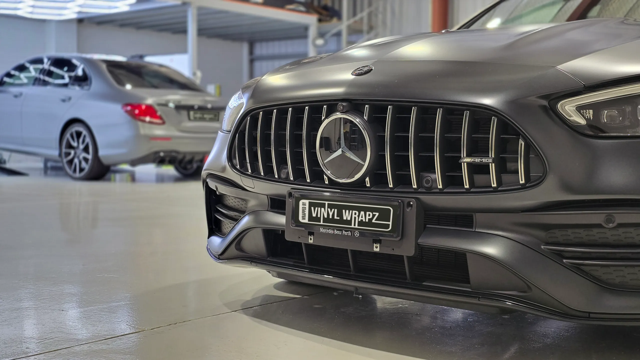 Mercedes-AMG C43 grille and front bumper with a satin dark grey finish