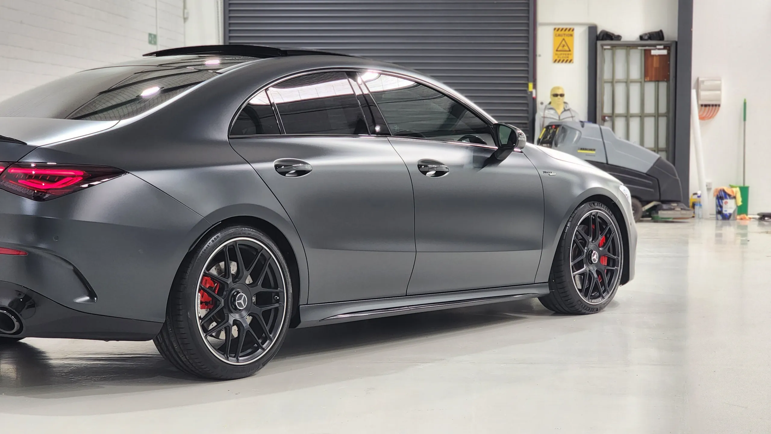 Satin finish across the Mercedes-AMG CLA 45 S rear quarter and doors