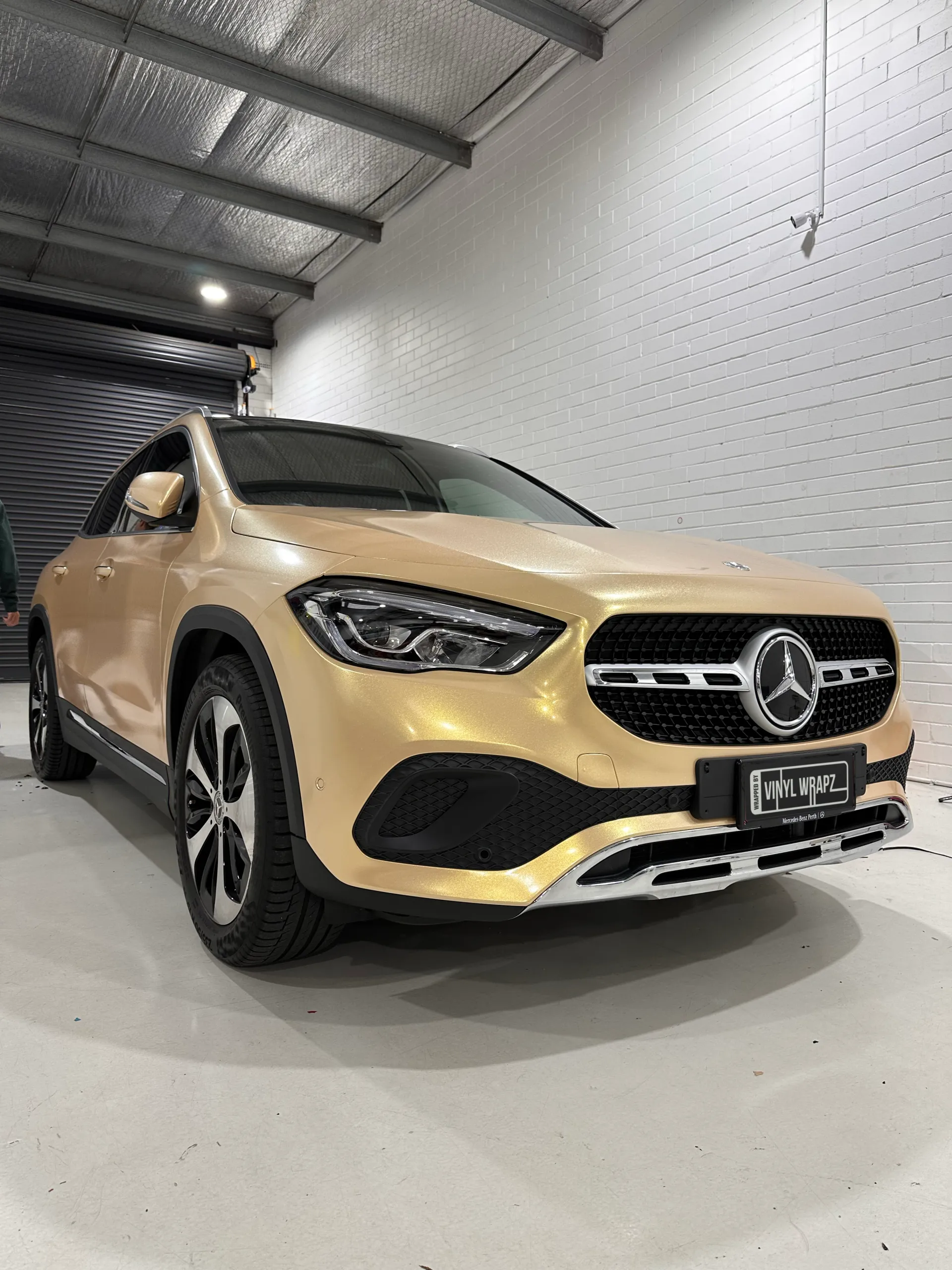 Mercedes-Benz GLA in a gold satin shimmer colour change wrap