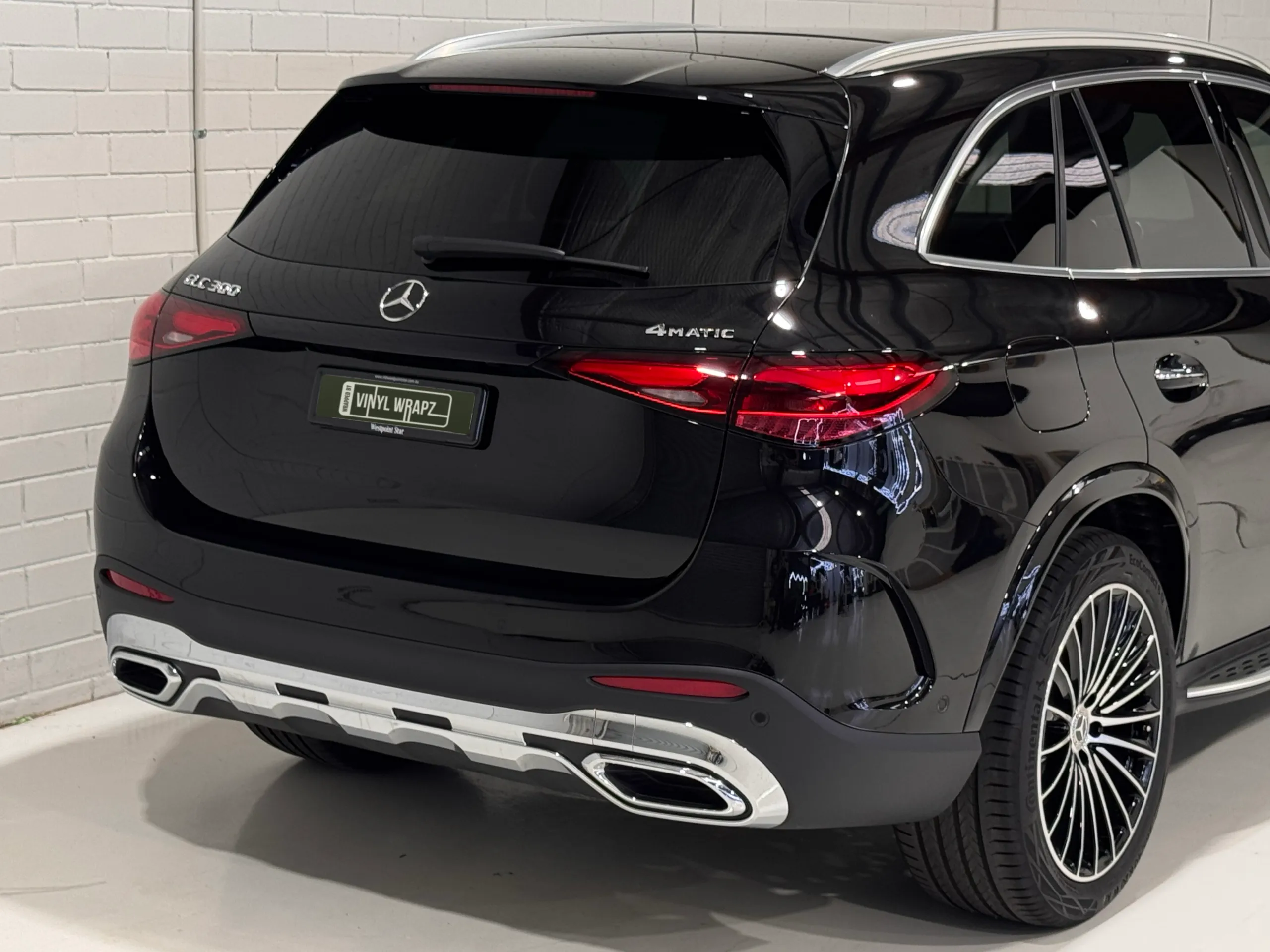 GLC 300 and 4MATIC badges on the gloss black Mercedes-Benz tailgate