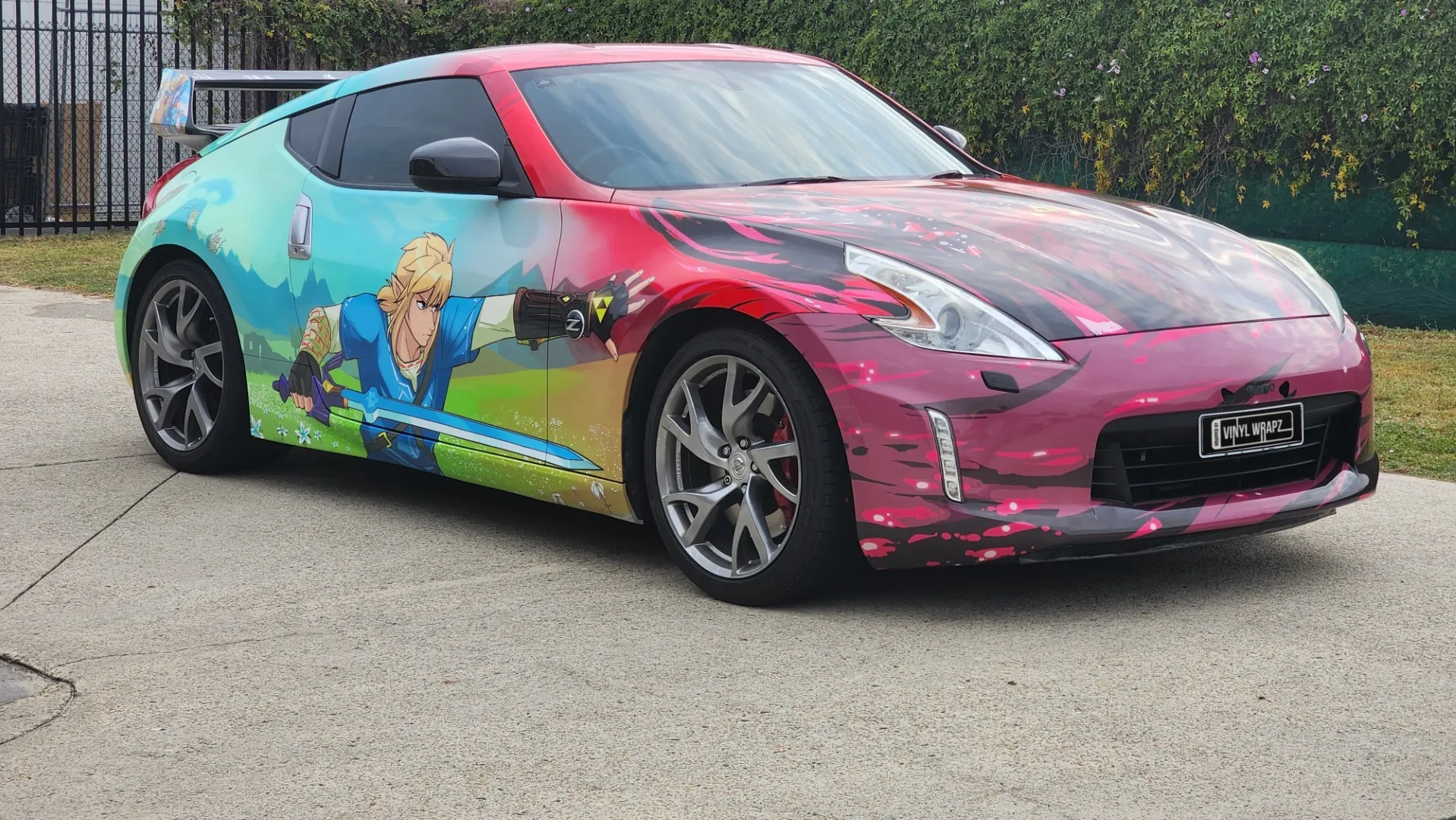 Front-quarter view of the finished Zelda Nissan 370Z