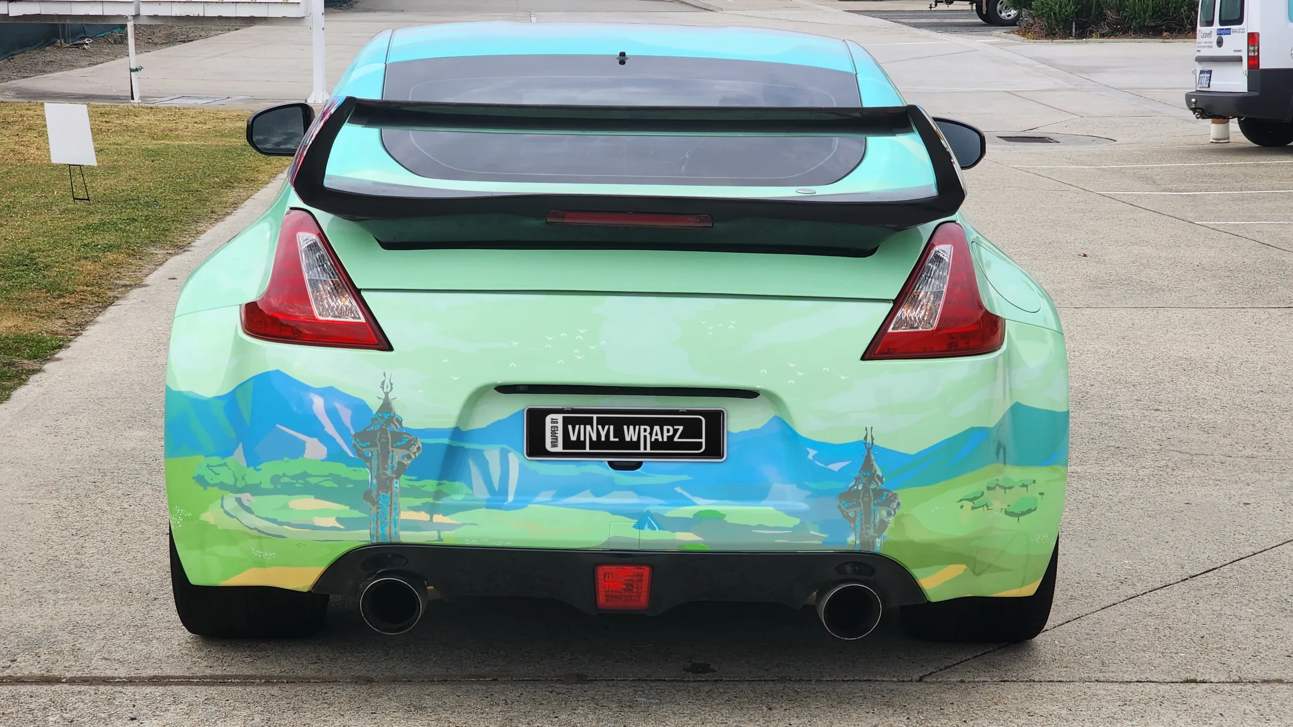Rear view of the Zelda Nissan with its rear wing