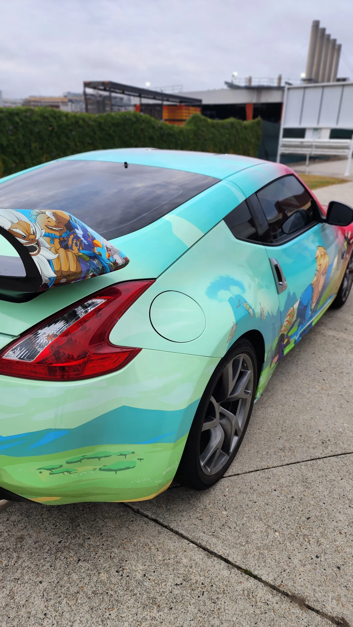 Portrait rear-quarter view of the completed Zelda wrap