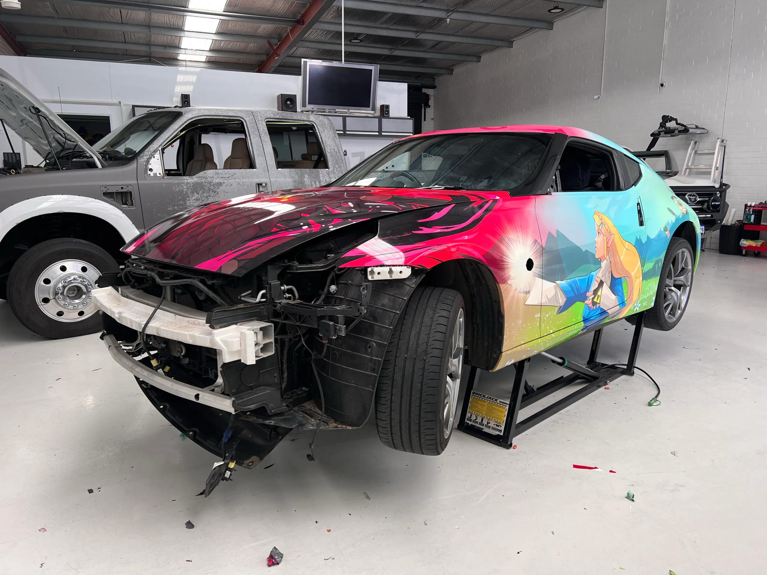 Nissan front-end preparation with the bumper removed