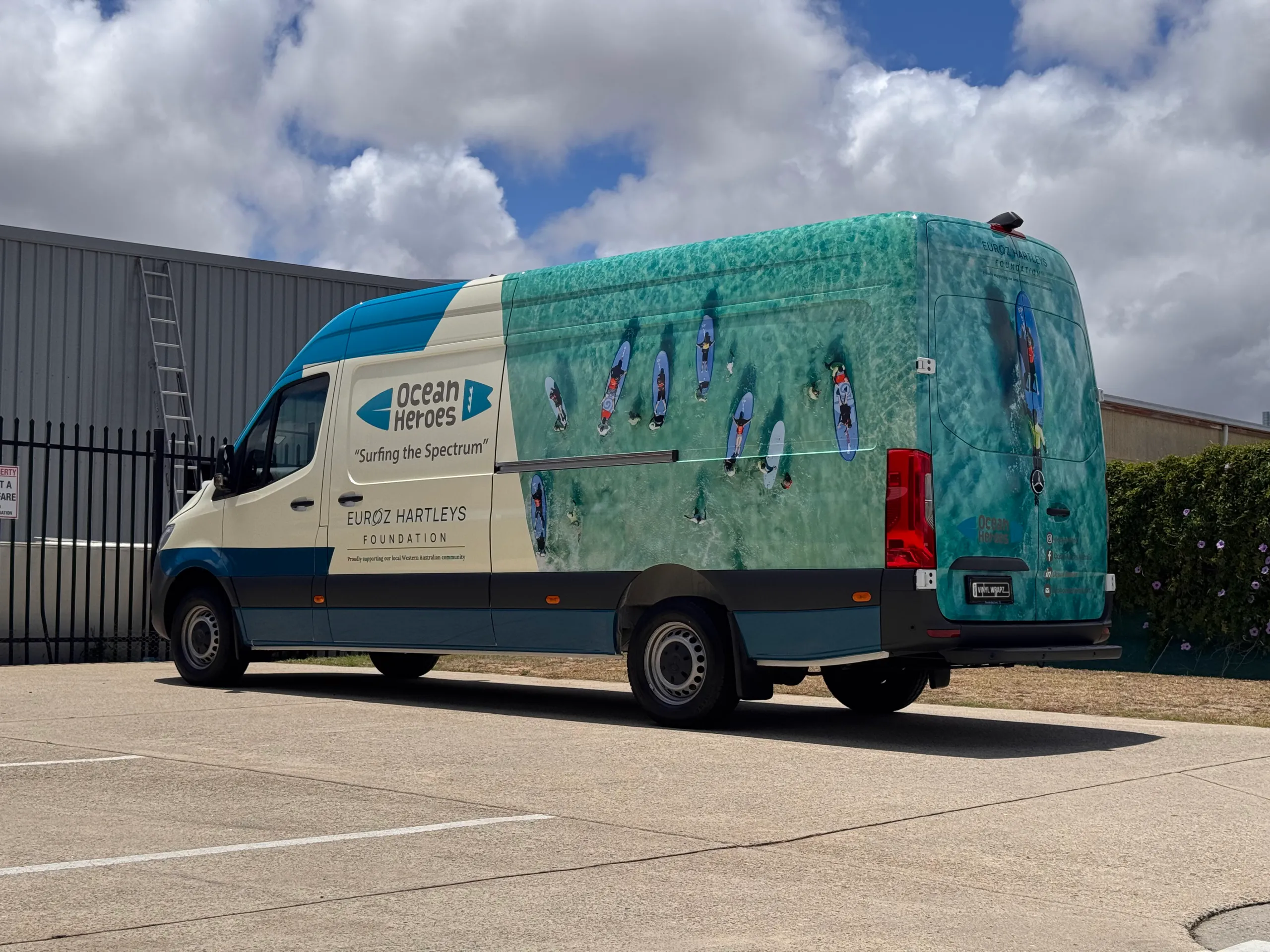 Rear-quarter view of the completed Ocean Heroes Sprinter