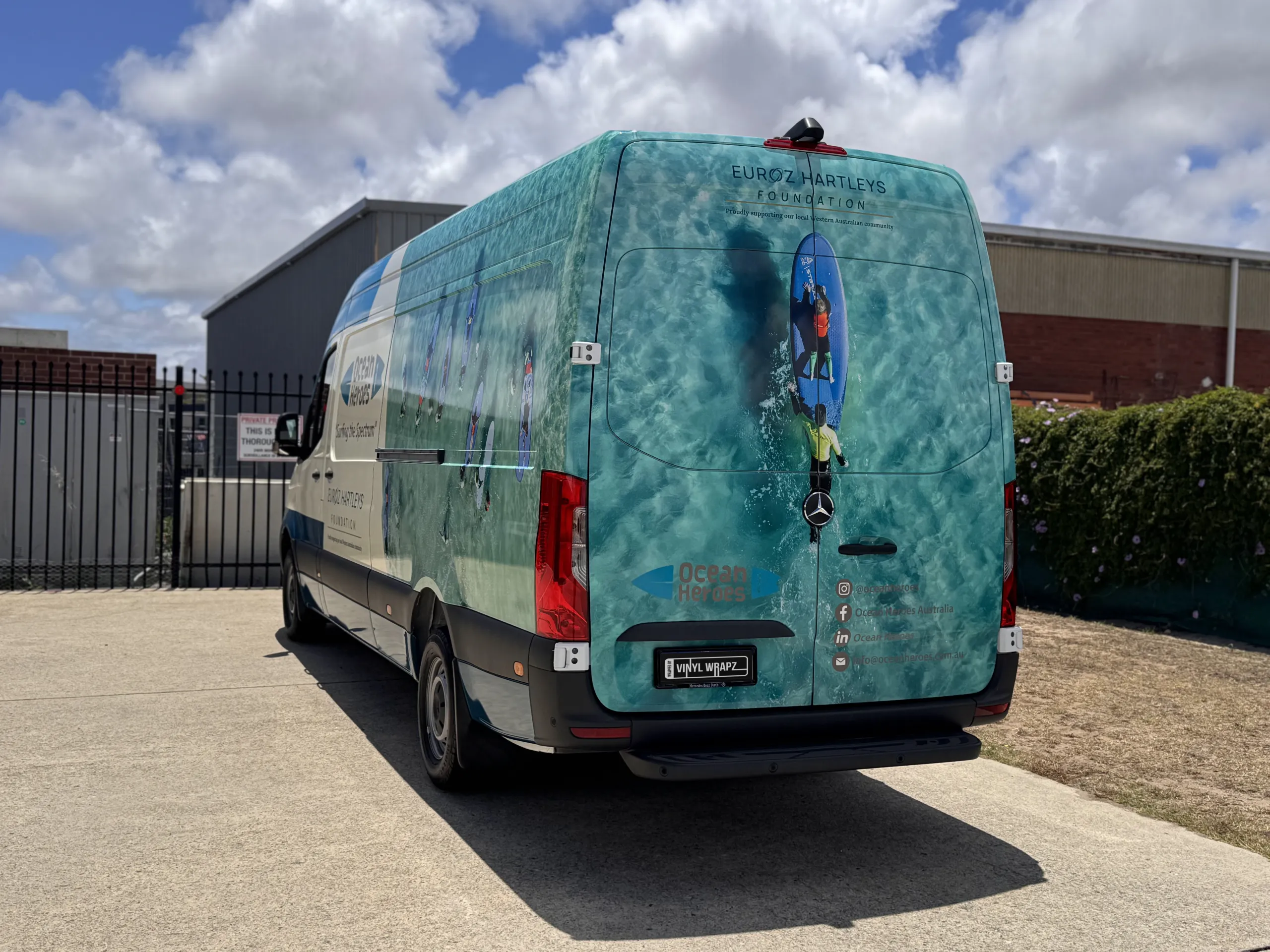 Portrait rear view of the Ocean Heroes van