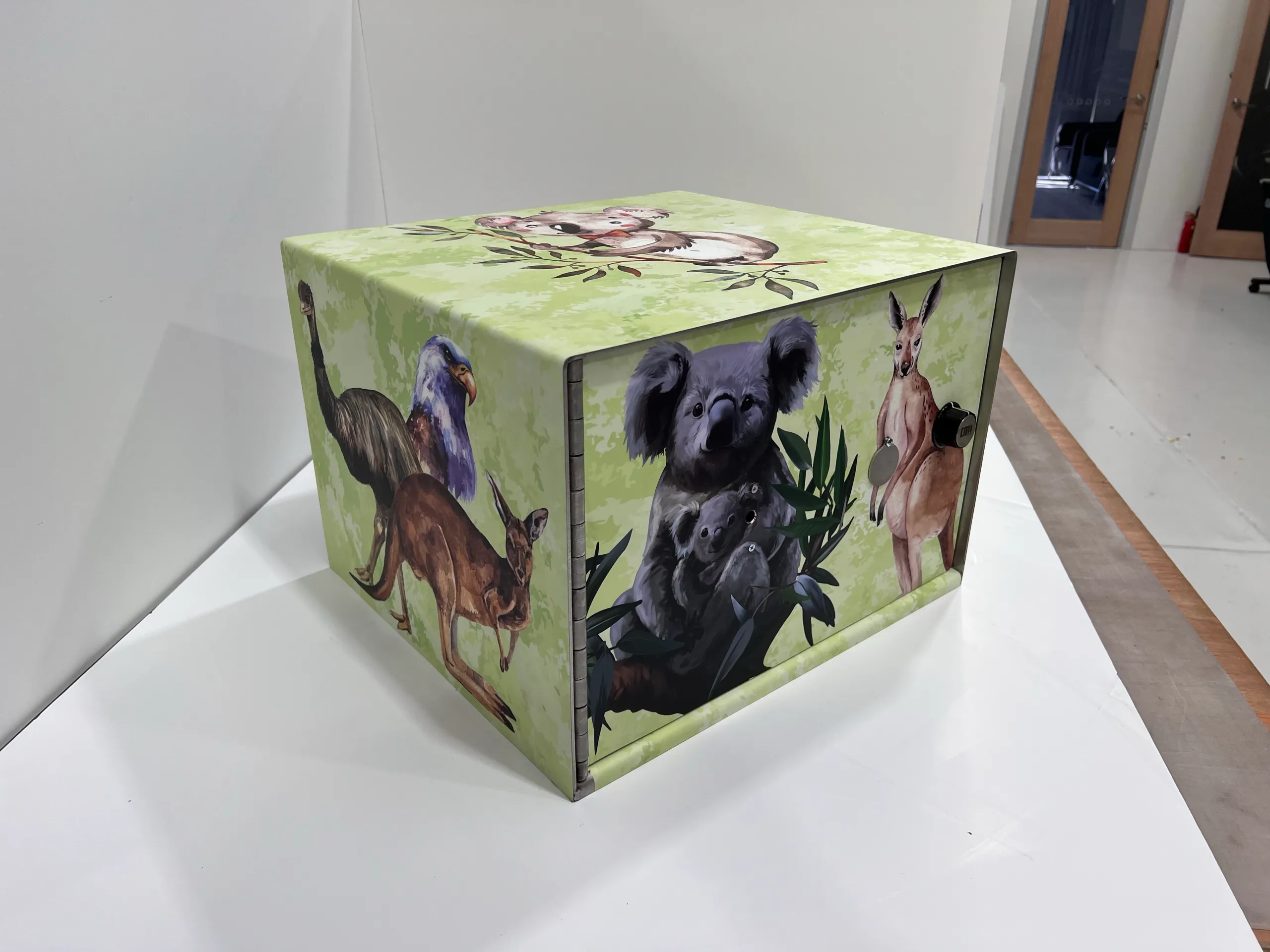 Single medical locker with Australian wildlife artwork indoors