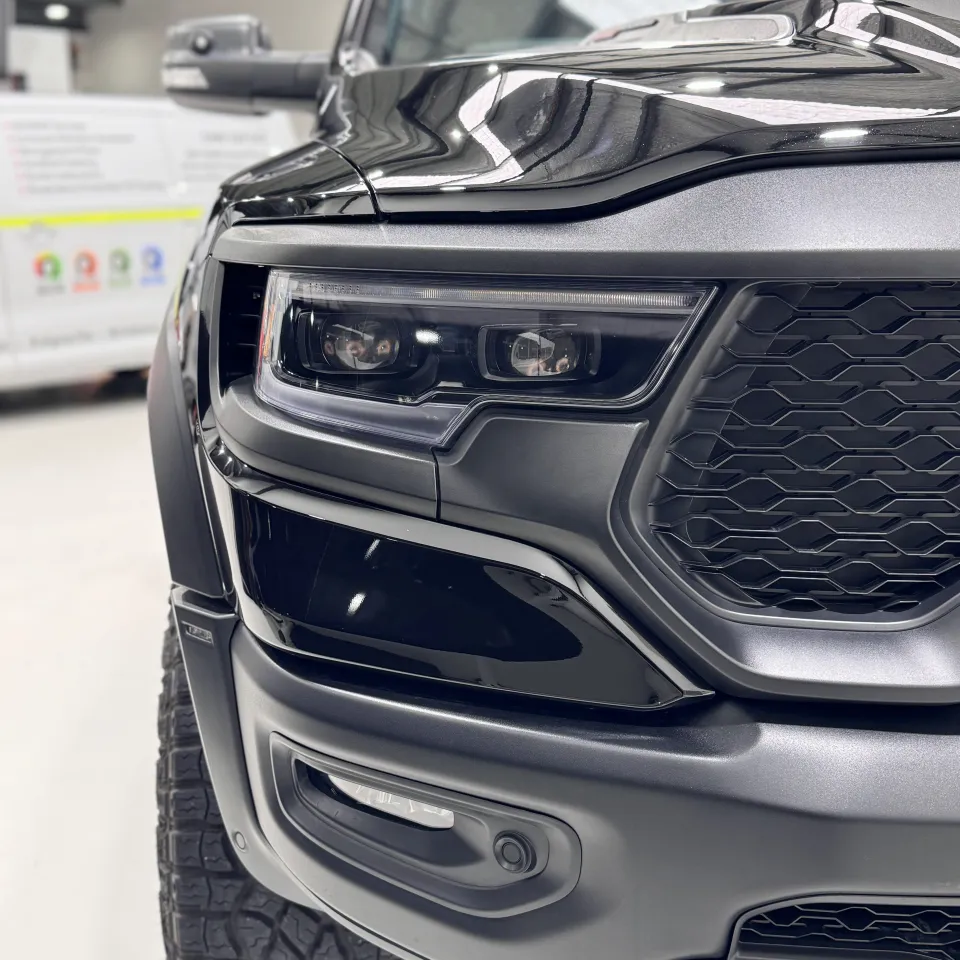 Ram TRX headlight, grille and front bumper in the workshop