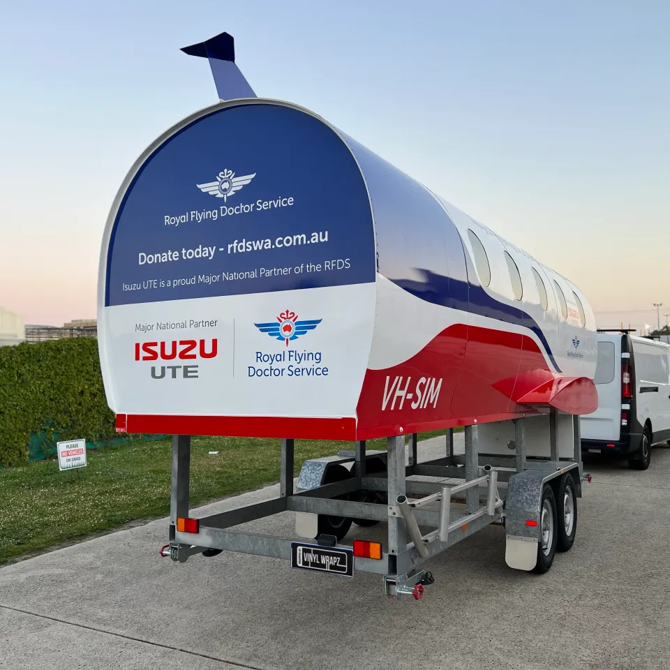 Opposite rear-quarter view of the RFDS simulator trailer