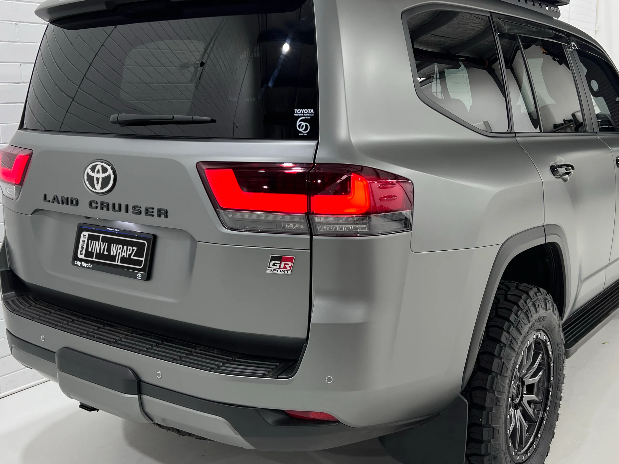 Matte slate grey Toyota LandCruiser 300 Series GR Sport, rear detail