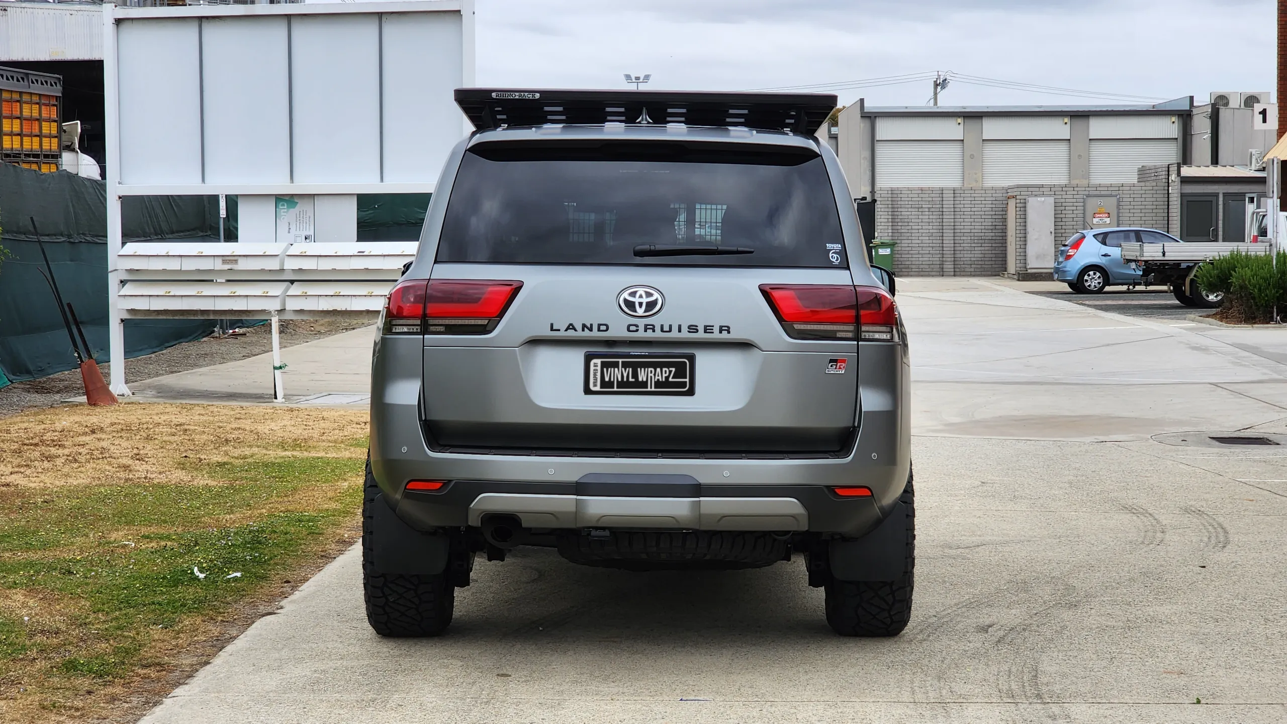 Matte slate grey Toyota LandCruiser 300 Series GR Sport, rear