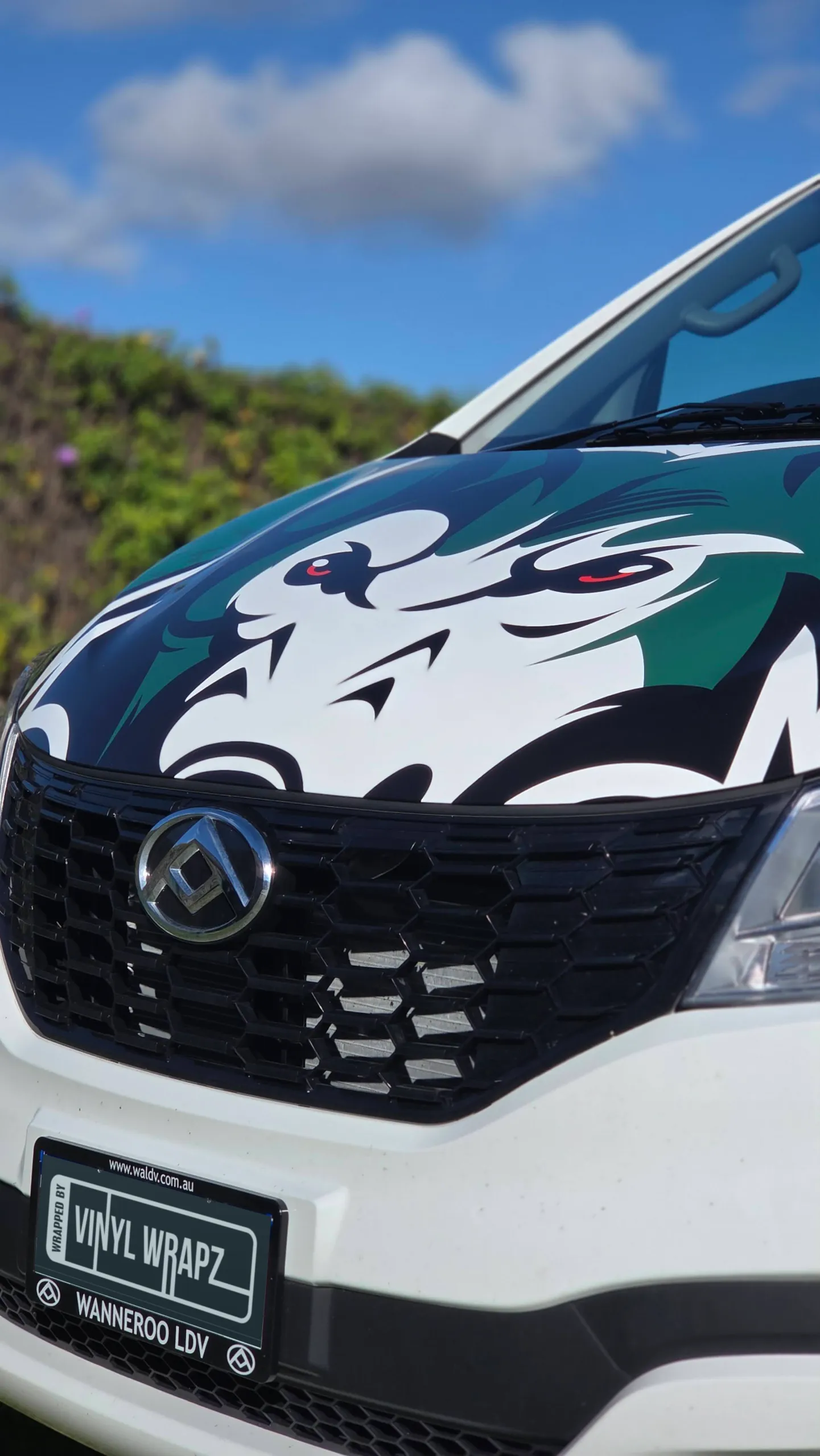 Wolves Basketball bonnet graphics above the LDV grille and front bumper