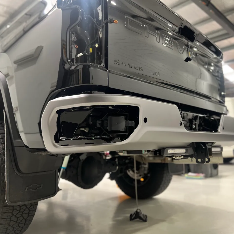 Chevrolet Silverado rear dismantled before colour-change wrapping