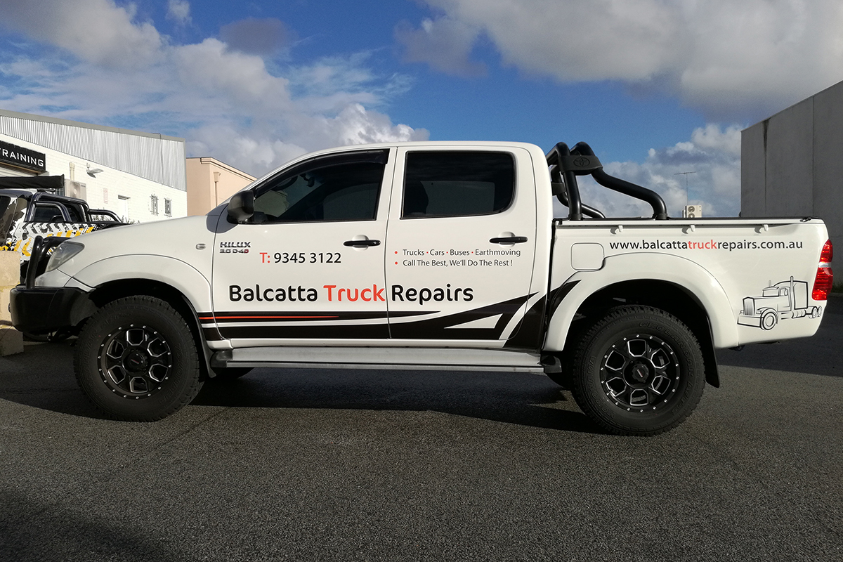 Toyota Hilux - Spot graphics commercial wrap - Balcatta Truck Repairs