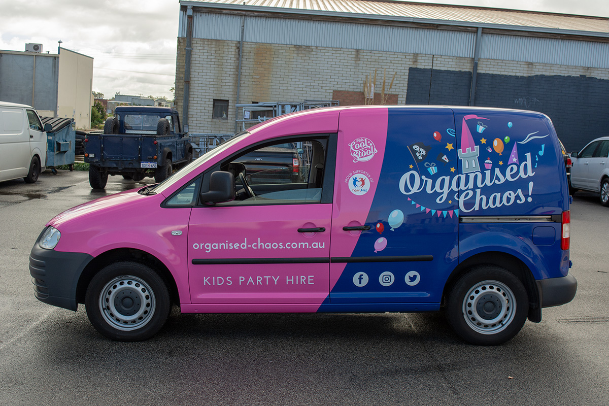 VW Caddy, partial wrap graphics - Organised Chaos